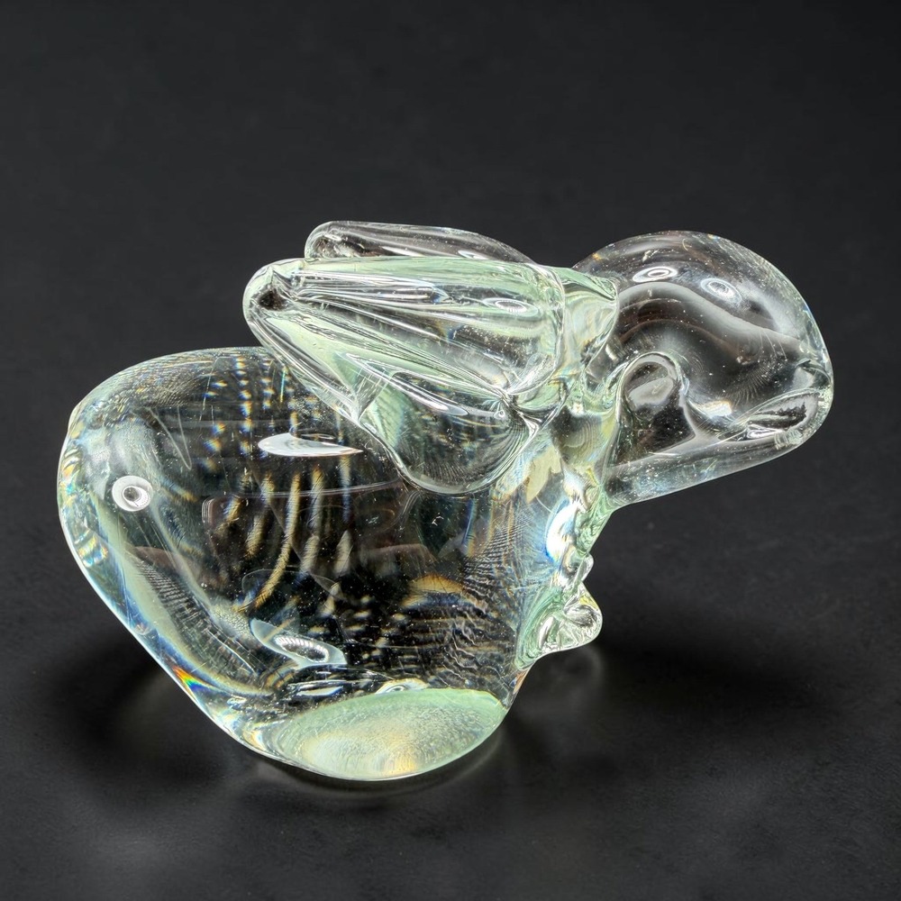 Art Glass Rabbit Figurine Clear Hand Blown Bunny Paperweight Easter Decor 3 Inch